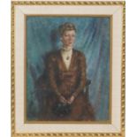 Manner of Harold Gilman, Portrait of a lady seated, unsigned, oil on canvas, 61cm x 48cm