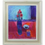 Neville Fleetwood (b. 1932), Flowers in a blue vase, oil on board, signed, 60cm x 50cm