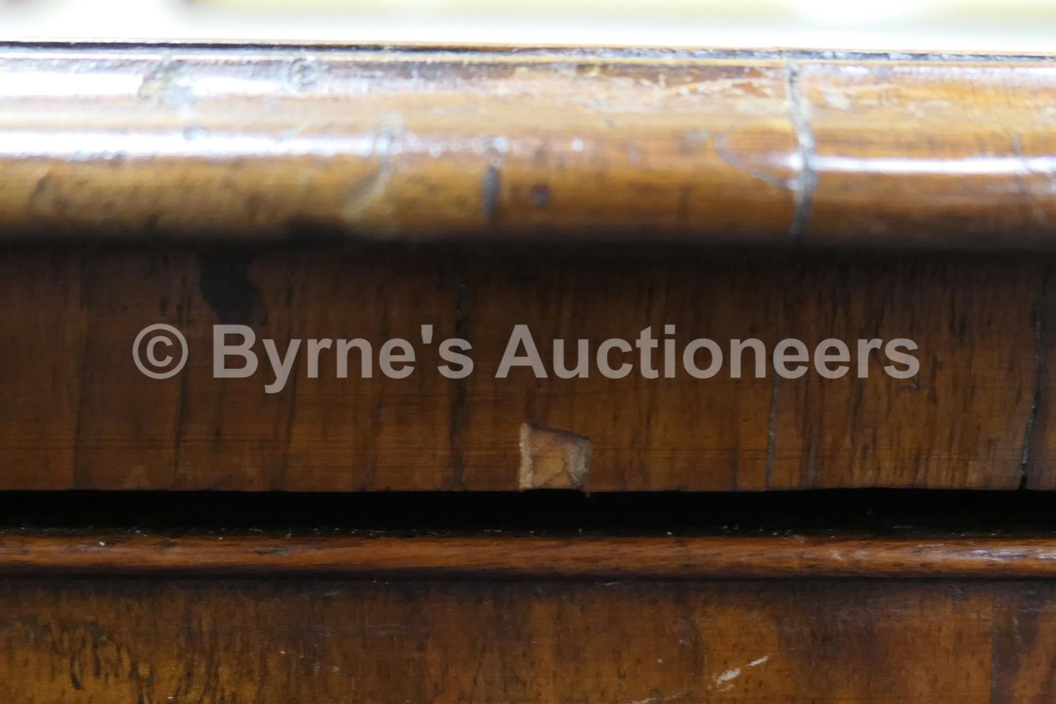 Walnut inlaid kneehole desk, 18th Century, quarter veneered top crossbanded and with ebony and - Image 21 of 23