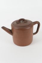 Chinese Yixing teapot, late 19th/early 20th Century, straight sided form, the handle with two