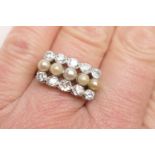 Diamond and cultured pearl cluster ring, set with ten old round cut diamonds totalling approx.