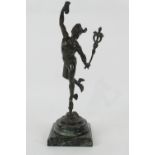 Modern bronze figure of Mercury, after Giambologna, cast standing on one foot on a puff of wind,