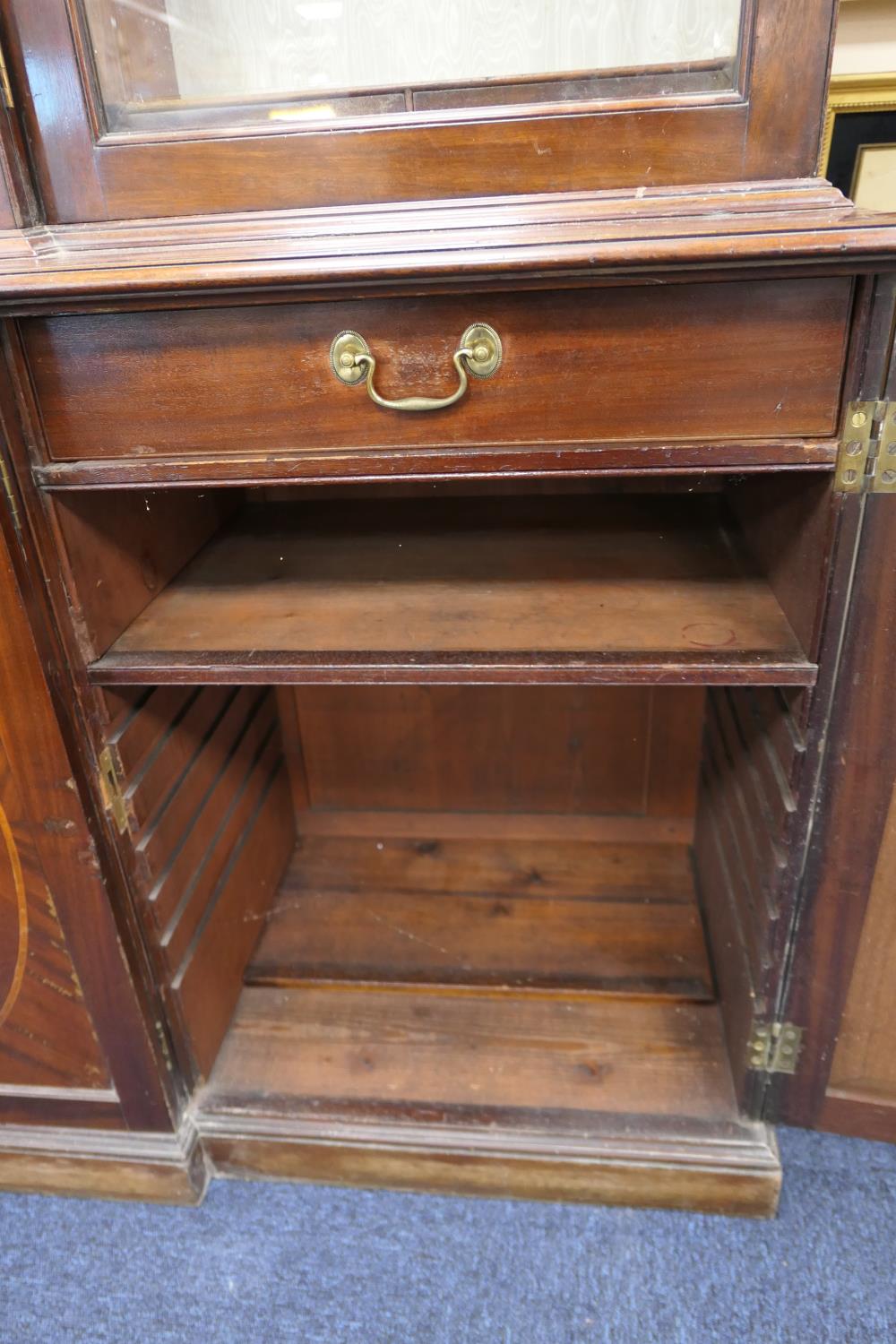 Late 19th Century mahogany and inlaid breakfront library bookcase, in Georgian style, having a - Image 4 of 14