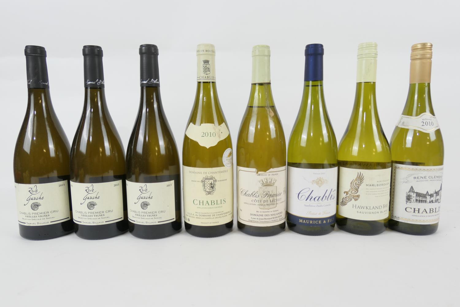 Rive Gauche Chablis, 2013, Premier Cru, Samuel Billaud, 3 bts, levels mid neck; also Chablis,