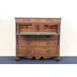 William IV mahogany secretaire chest, circa 1835, the crossbanded top over two 'secret' frieze