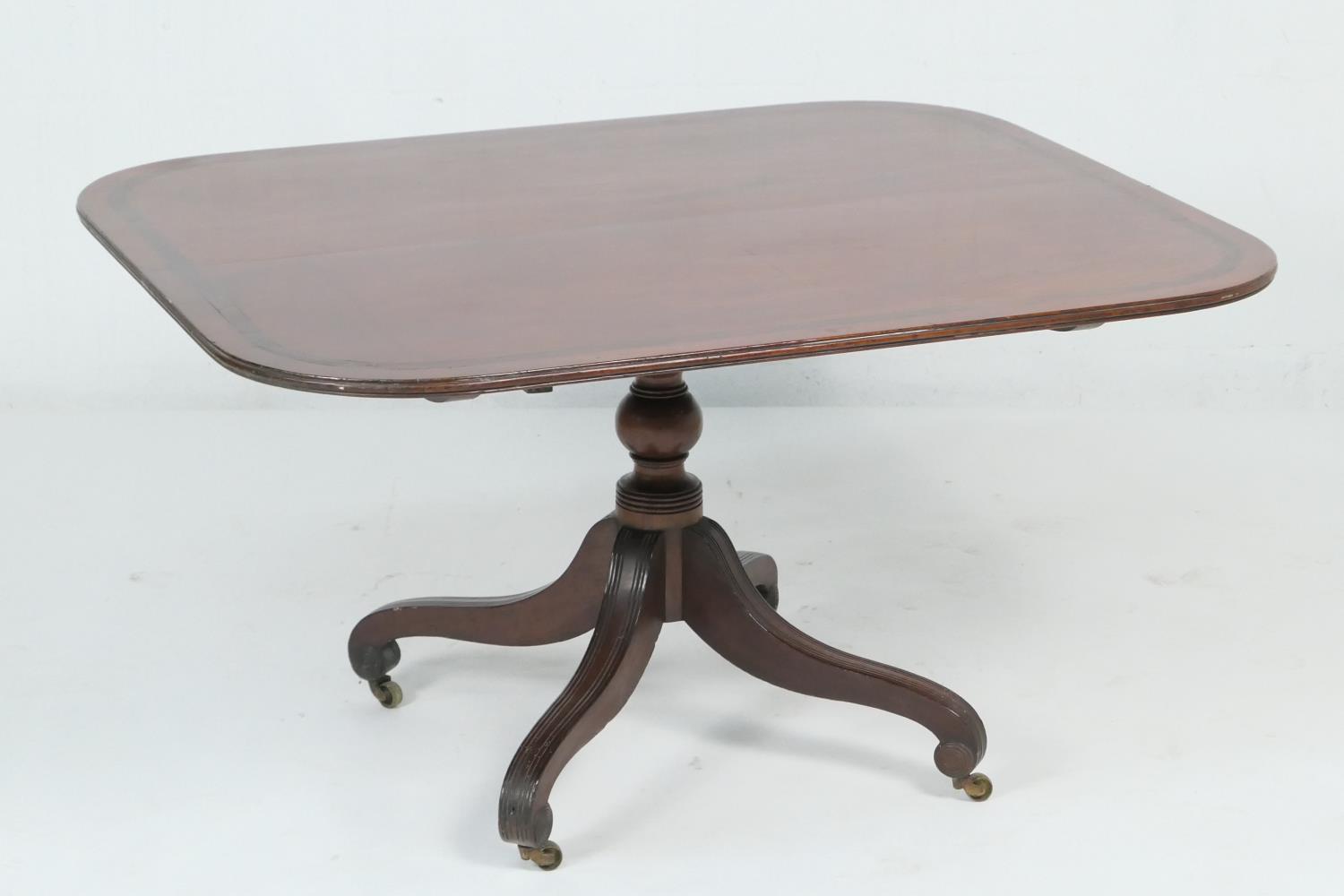 Late Regency mahogany and rosewood banded breakfast table, circa 1825, rectangular top with - Image 2 of 2