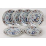 Six Chinese imari porcelain plates, Qianlong (1736-95), decorated with peony rock and bamboo, 23cm