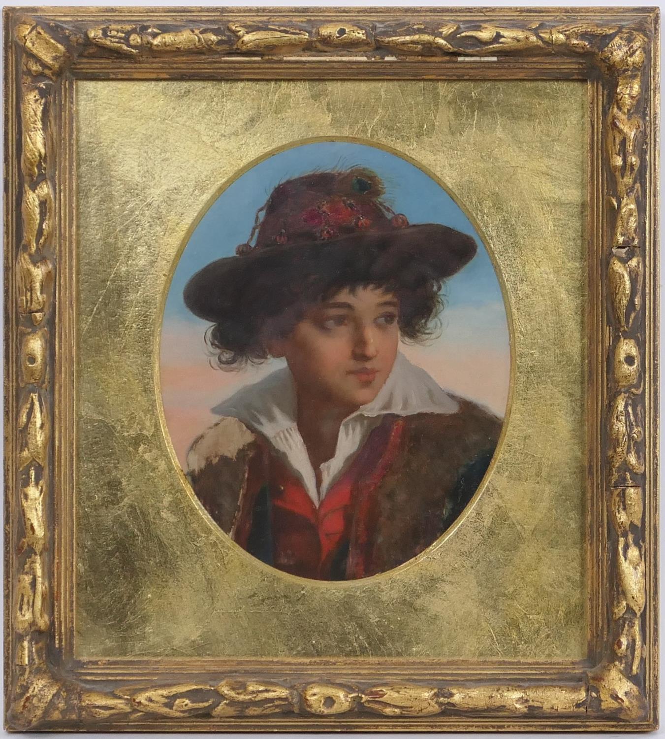 Attributed to Charles Baxter (1809-79), A Tyrol boy, oil on board, oval, 21cm x 17cm