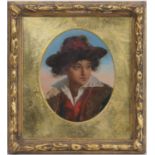 Attributed to Charles Baxter (1809-79), A Tyrol boy, oil on board, oval, 21cm x 17cm