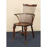 Fruitwood and elm comb back Windsor chair, probably Thames Valley, 19th Century, shaped seat and