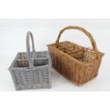 Wicker bottle porter, 44cm x 26cm; and a grey painted wicker bottle porter, 26cm square (2)