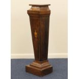 Late Victorian Sheraton Revival rosewood and inlaid torchere, circa 1885, tapered square form inlaid