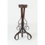 Austrian bentwood jardiniere stand, attributed to Thonet, the dished top over three bentwood bracket