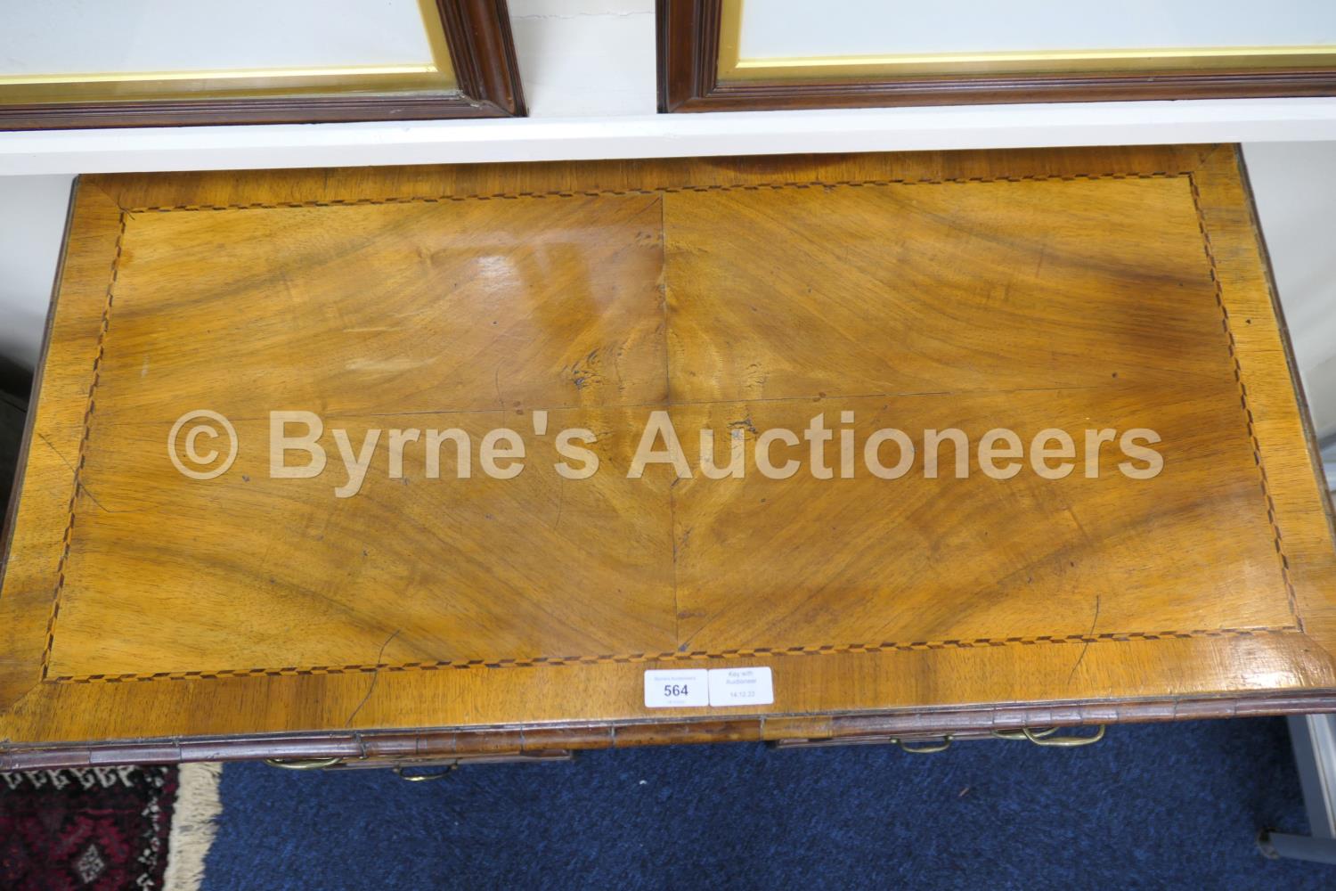 Walnut inlaid kneehole desk, 18th Century, quarter veneered top crossbanded and with ebony and - Image 2 of 23