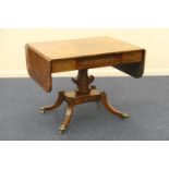 Good Regency rosewood and brass inlaid sofa table, circa 1810-20, well figured top with two drop