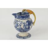 Unusual blue and white transfer printed surprise jug, circa 1820, printed with bush turkeys,