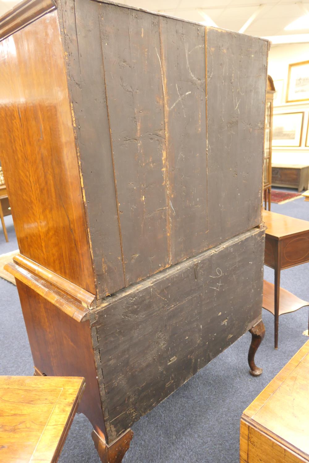 Walnut chest on stand, early 18th Century and later, the top with moulded cornice over three short - Image 15 of 18