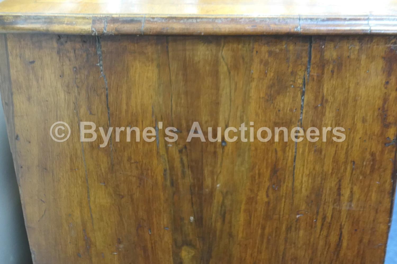 Walnut inlaid kneehole desk, 18th Century, quarter veneered top crossbanded and with ebony and - Image 22 of 23