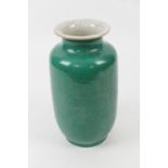 Chinese apple green vase, late 19th Century, cylinder form with a wide flared neck, crackle glazed