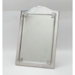 Edwardian silver dressing table mirror, bevelled glass plate within a plain polished frame with