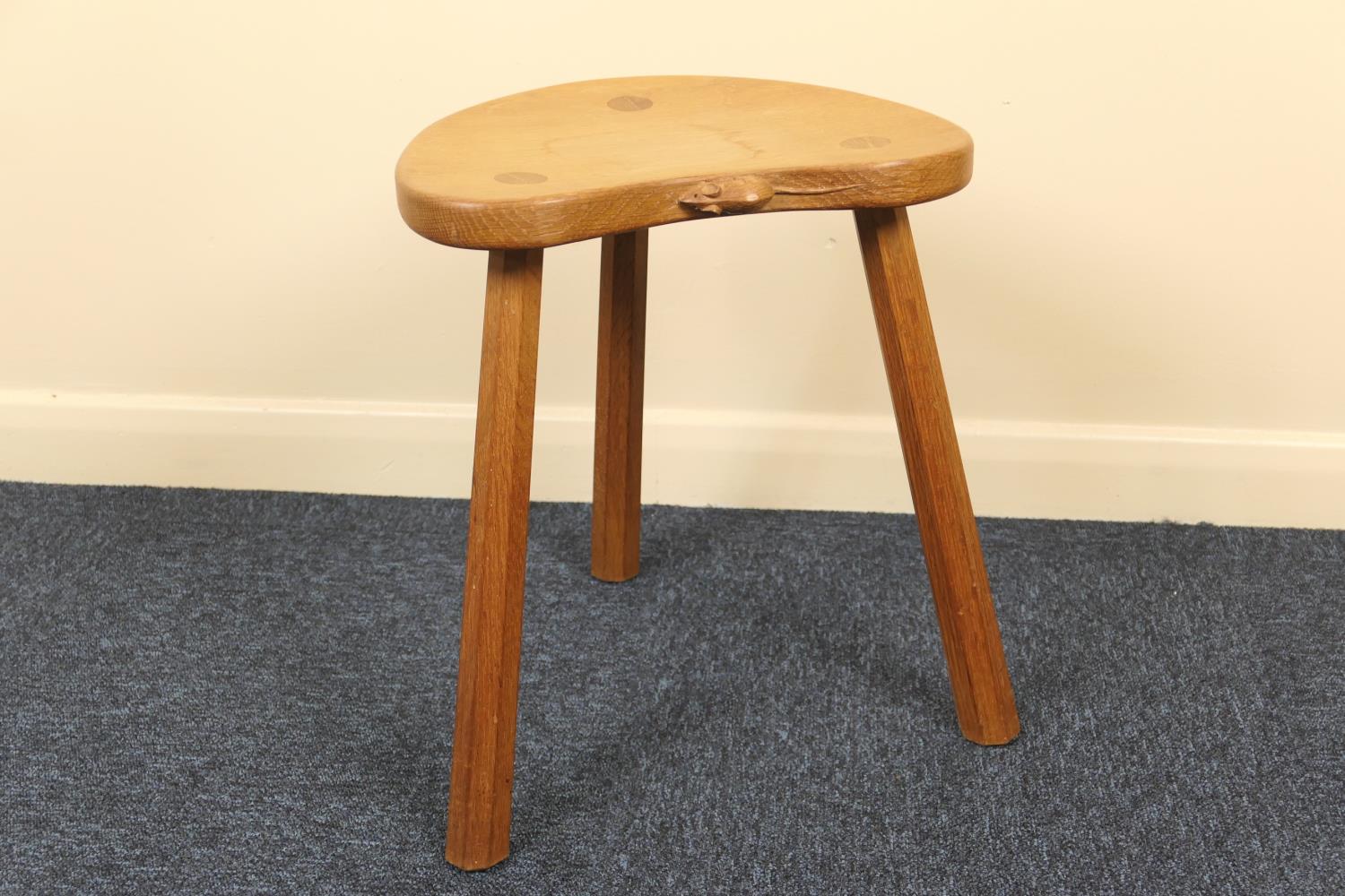 Mouseman (Robert Thompson of Kilburn), oak kidney shaped stool, on tapered octagonal legs, width