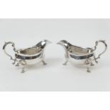 Pair of George V silver sauceboats, by Goldsmiths and Silversmiths Company, London 1929, plain