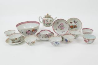 Chinese famille rose bowl, late 18th Century, decorated with floral bouquets, 17.5cm; also a
