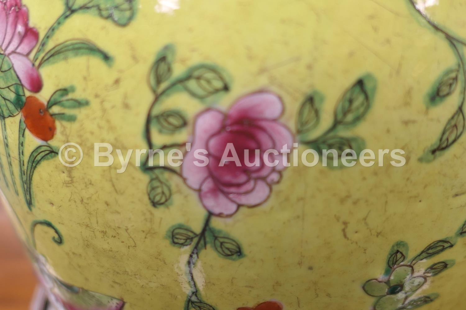 Two Chinese clobbered porcelain jars, 18th or 19th Century, one finished in yellow with butterflies, - Image 7 of 21