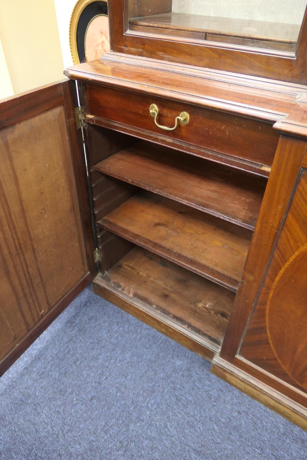 Late 19th Century mahogany and inlaid breakfront library bookcase, in Georgian style, having a - Image 7 of 14