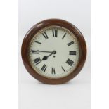 Mahogany cased dial wall clock, 13'' dial with Roman numerals, brass bezel, single fusee movement,