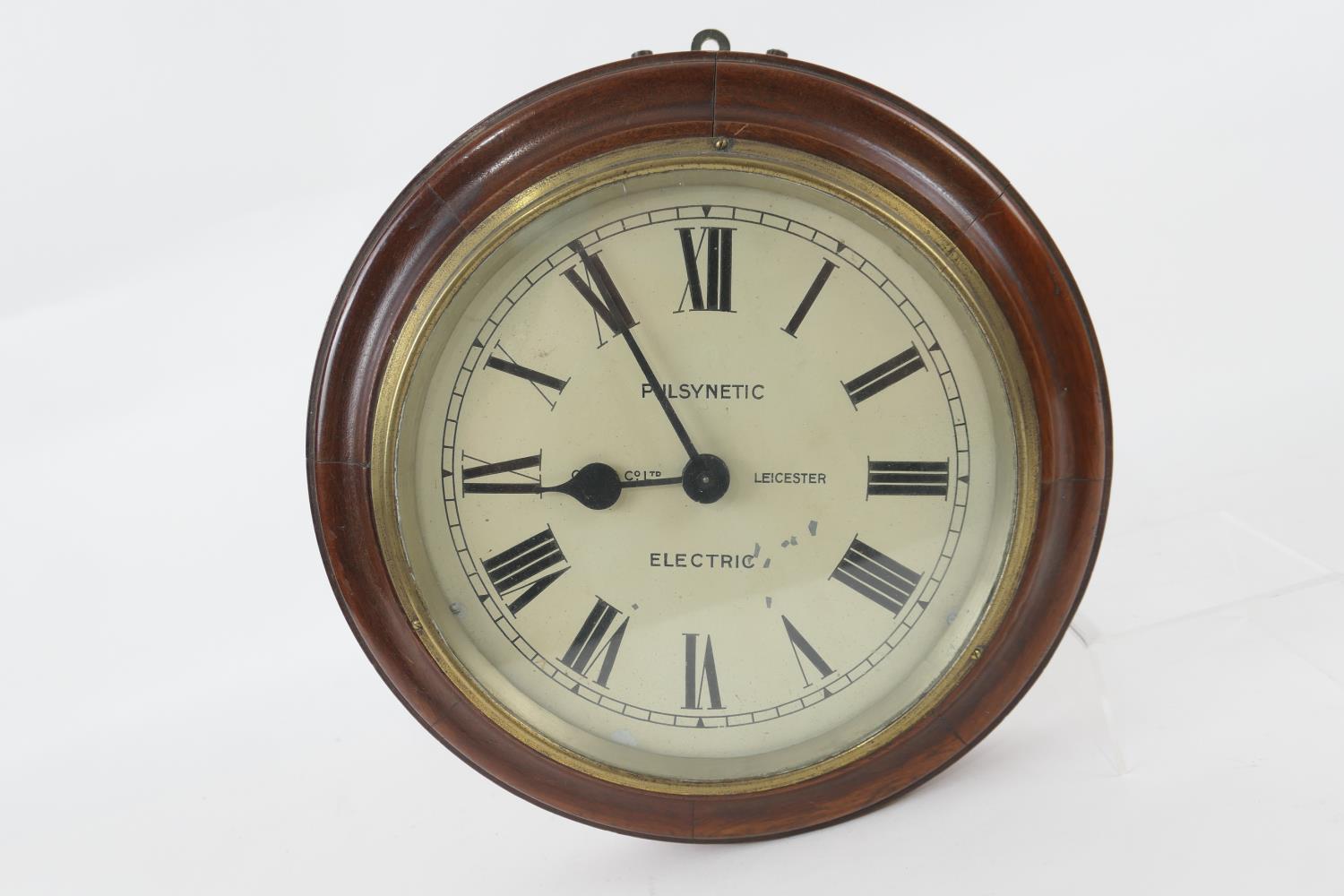 Pulsynetic electric dial wall clock, by Gent & Co., Leicester, 8 1/2'' dial with Roman numerals,