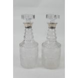 Pair of modern silver mounted cut glass mallet decanters, the collars hallmarked Birmingham 1978,