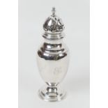 Edwardian silver sugar castor, by Edward Barnard and Sons, London 1907, plain ovoid form engraved