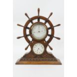 Nautical interest: Late Victorian oak cased ship's wheel barometer and clock, signed F. Darton &