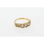 Victorian diamond five stone ring, maker L&D, set with five oval and round cut old diamonds, inset