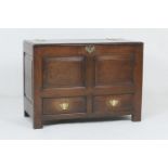 George III oak mule chest, circa 1760-80, of small proportions, the top with Victorian gothic