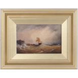 E Bland (19th Century), Fishing boat struggling back to harbour in stormy seas, signed oil on board,