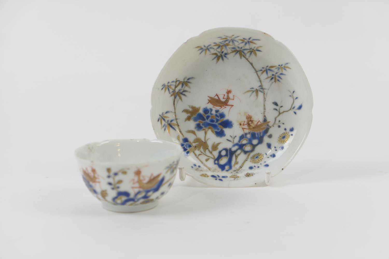 Chinese miniature tea bowl and saucer, Qianlong (1736-95), decorated with a grasshopper standing