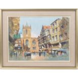 George Thompson (1934-2009), St. Peter's Church, The Cross, Chester, signed oil on canvas, dated