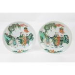 Pair of Chinese famille verte chargers, 19th Century, similarly decorated with figures and a