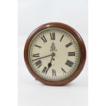 George V mahogany cased dial wall clock, painted 11 1/2'' dial with Roman numerals, inscribed 'GVR',
