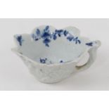 Worcester blue and white moulded butter boat, circa 1760, decorated in the Mansfield pattern, the