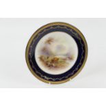 Royal Worcester plate by James Stinton, dated 1926, decorated with highland cattle, within a deep