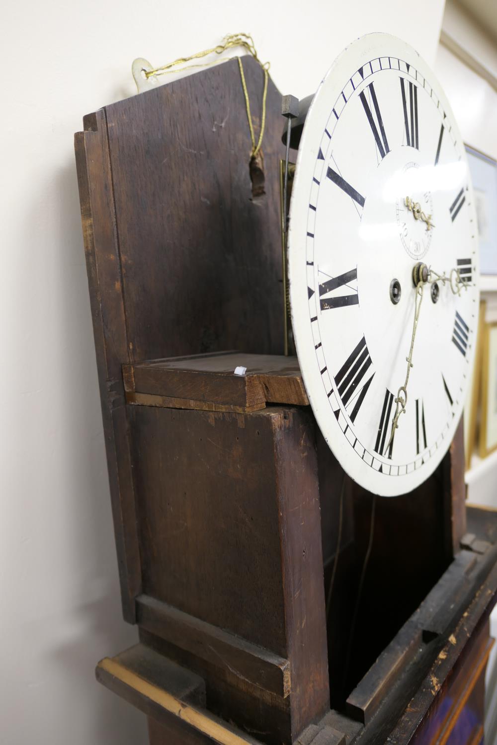 Early Victorian mahogany eight day drop trunk wall clock, painted circular 14'' dial with subsidiary - Image 5 of 19