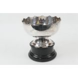 George V silver presentation rose bowl, Birmingham 1922, with a crenellated rim and an inscription