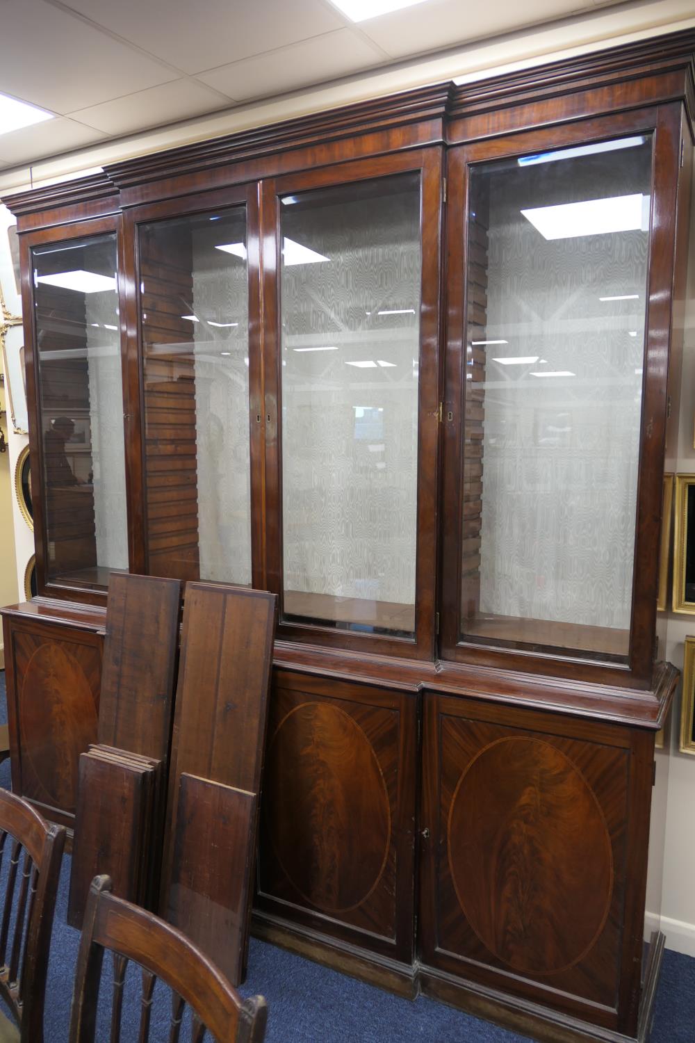 Late 19th Century mahogany and inlaid breakfront library bookcase, in Georgian style, having a - Image 2 of 14
