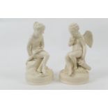Pair of Wedgwood creamware figures 'Cupid' and 'Psyche', circa 1900, impressed and incised marks,