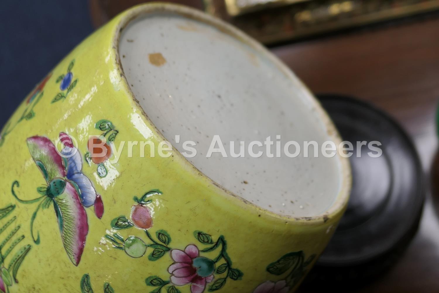 Two Chinese clobbered porcelain jars, 18th or 19th Century, one finished in yellow with butterflies, - Image 9 of 21