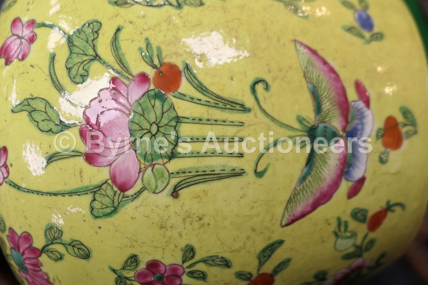 Two Chinese clobbered porcelain jars, 18th or 19th Century, one finished in yellow with butterflies, - Image 8 of 21