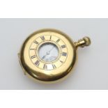 Elgin 18ct gold half hunter pocket watch, the outer case with enamelled Roman numerals, the back